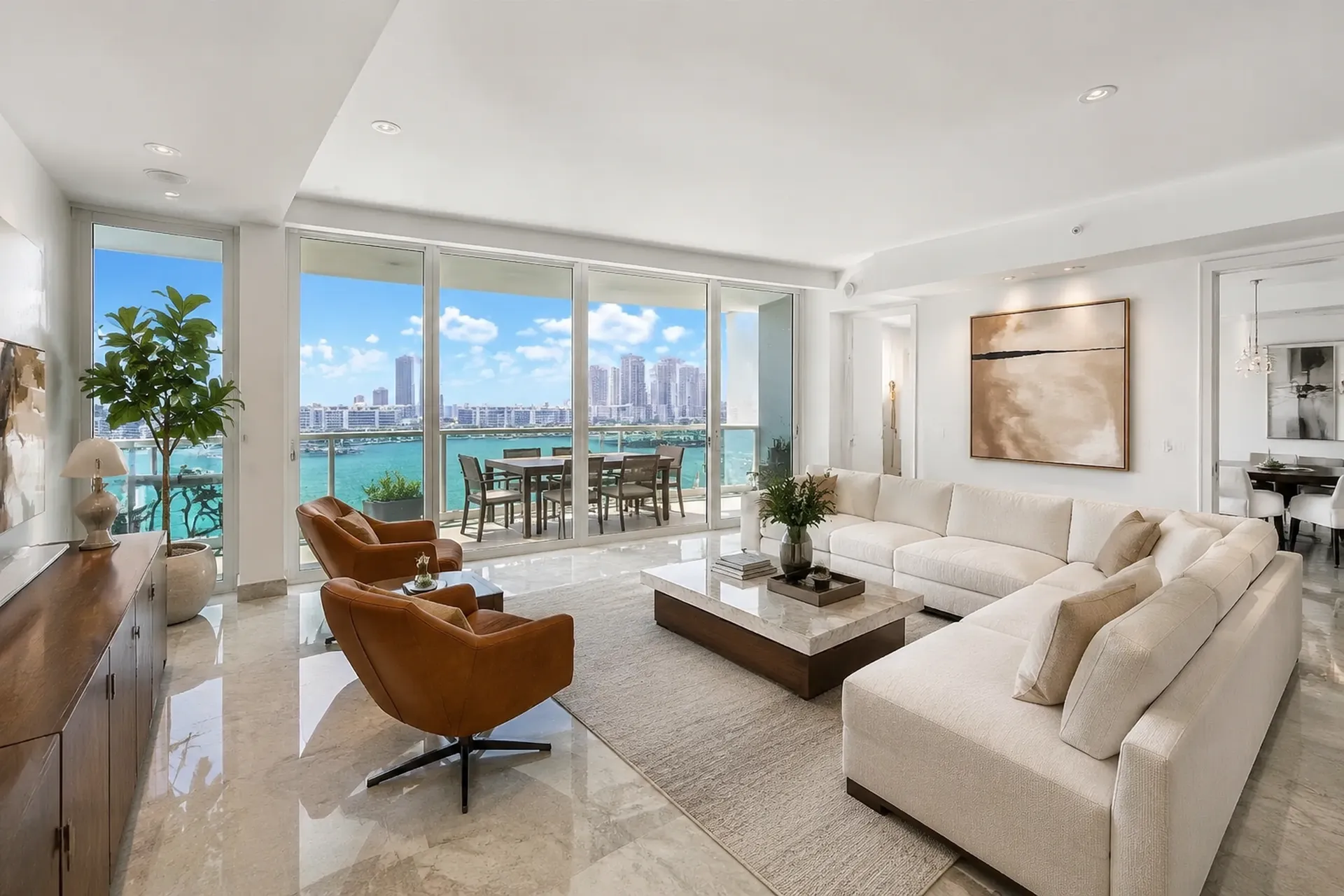 Waterfront condo living room with an ocean view
