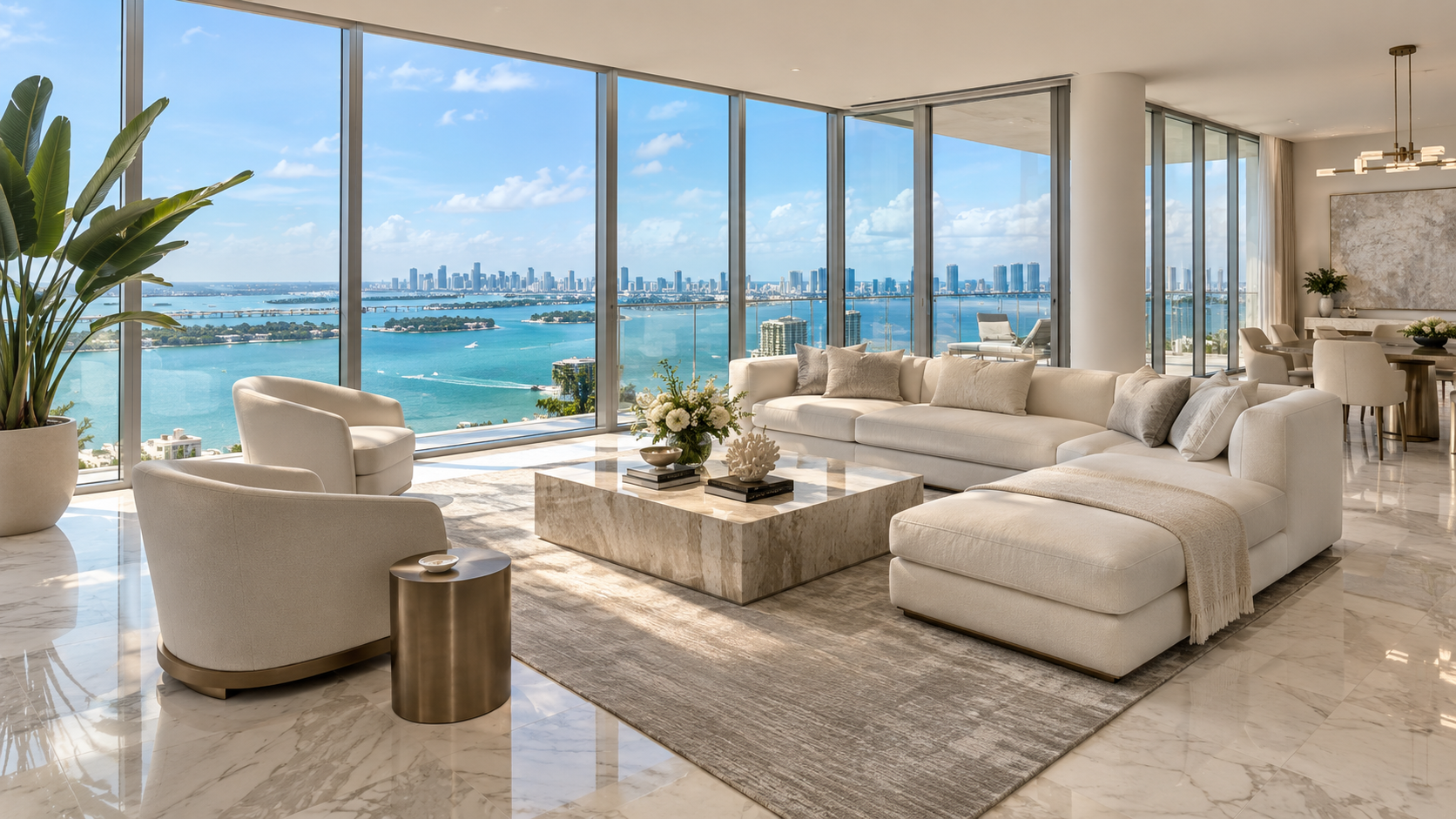 Waterfront condo living room with an ocean view